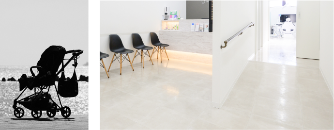 ベビーカーと受付の写真