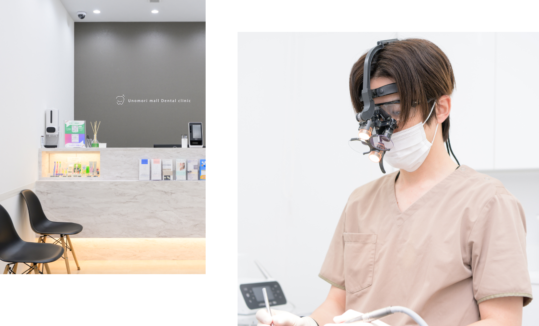 受付の様子と院長先生の写真